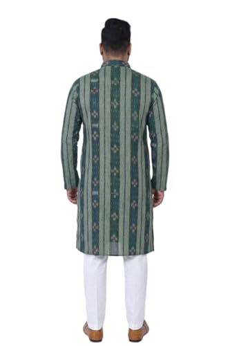 Image of GHL GUENDICHA HAAT Sambalpuri Certified Handloom Men's Pure Cotton Kurta | Odisha Ikat Ethnic Wear | Mandarin Collar | Full Sleeve Traditional Kurta for Men