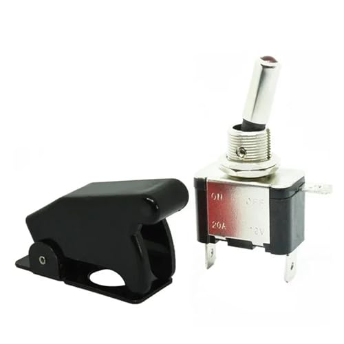 Auto Car Boat Truck 12V LED Toggle Switch Light Illuminated 3pin ON Off 20A with Aircraft Flip Up Cover Guard Red Green(Black Cover,Green LED Switch)