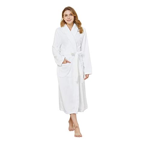 WORW Womens Soft Fleece Bathrobe (White, Small) Cover