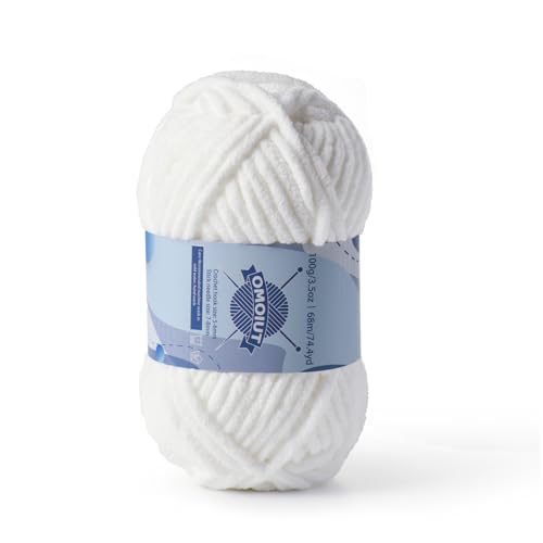 Image of Chunky Chenille Yarn for Crocheting, Baby Yarn for Crocheting Soft Blankets, Bulky Yarns for Crochet Amigurumi, 100g (74.3yds) Fluffy Velvet Yarns for Hand Knitting(White)