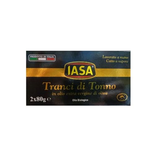 Iasa | Tranci Atún Aceite Orgánico | Atún Empacado a Mano Compacto en Tenedor y Suave en el Paladar - 2 Latas x 80 Gr Neto Cada una