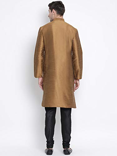 Image of VASTRAMAY Men's Coffee Cotton Silk Blend Kurta and Pyjama Set VASMKCO001nPBL 36