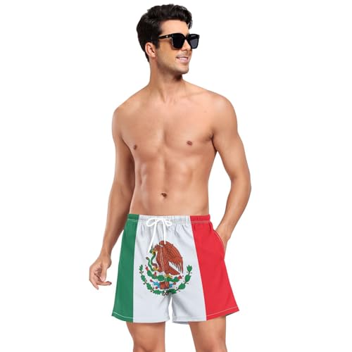 Yuiboo Mexico Flag Mexican Mx NationalMen's Swim Trunks Mens 2 Layer Workout Shorts with Pockets and Compression Liner Inseam Board Shorts Lightweight Multi3