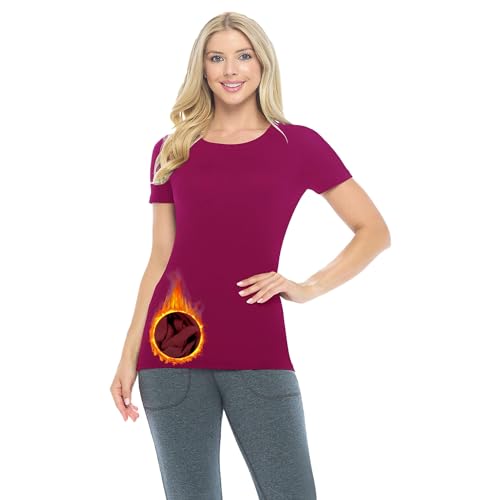 M&M SCRUBS Women's Short Sleeve Round-Neck T-Shirt Under Scrub (Burgundy, X-Large)