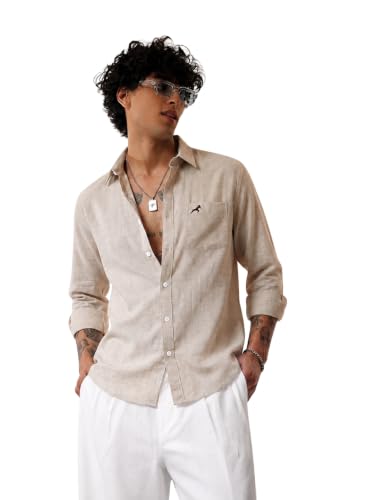Elevated Men Beige Linen Cotton Shirt L - Image 2