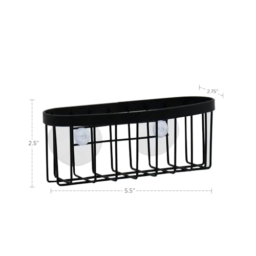 Organizador de esponja para fregadero con ventosas transparentes fuertes, resistente al óxido, secado rápido (Negro mate) miniatura 5