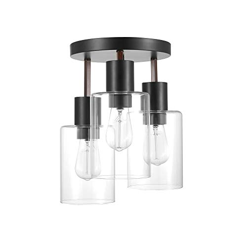 Globe Electric 60981 Sedona Faux Wood Accents, Clear Glass Shades, Matte Black #TOP23