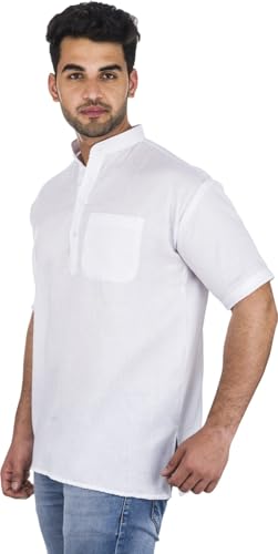 Image of Men's Cotton Short Kurta Without Pant | Mandarin Neck Short Kurta | Half Sleeve Casual Kurta | Traditional Ethnic Regular Kurta | Solid Plain Kurta for Men's (Pack of 1)