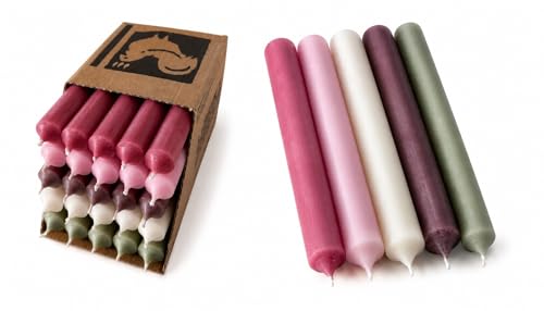 Kerzenfarm Hahn Stabkerzen Bunt Kerzenset 25 Stück - Premium Qualität Made in Germany - 22mm Durchmesser 18cm Länge bunte Kerzen durchgefärbt - Stabkerzen pastellfarben Tafelkerzen Set 10
