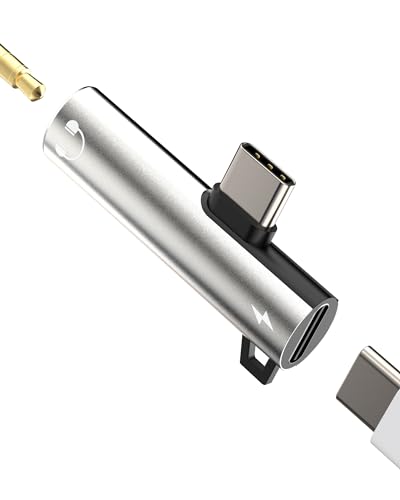 USB-C to 3.5mm Audio Adapter 2 in 1 DAC Charger Dongle Type C Headphone Jack Aux Splitter Compatible for Samsung Galaxy iPhone 15 Pro Max Plus iPad 10?Air4/5?Mini6?12.9 Charging Cord Accessories