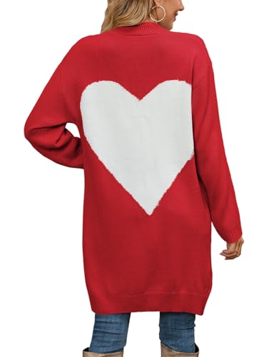 Image of Alsol Lamesa Women's Long Sleeve Cute Cardigan Sweaters V Neck Open Front Ribbed Knit Heart Sweater Coat