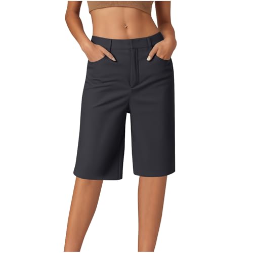 Womens Knee Length Capris Casual Suit Loose Fit Straight Leg Pant Solid Color Office Work Dressy Trousers with Pocket