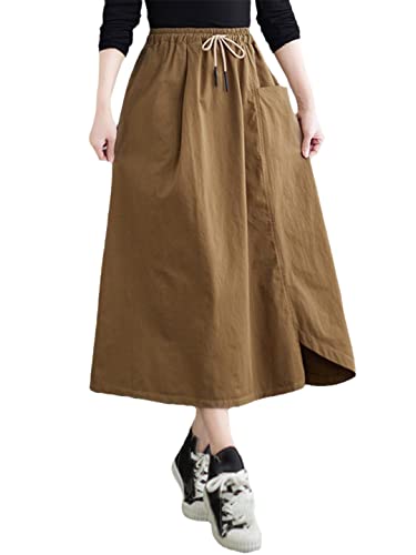 Jupe décontractée pour femme kaki en coton et lin pour vos sorties d'été vintage 48