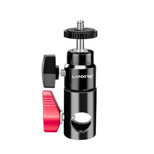 Lanxire Mini Ball Head Light Stand Mount Adapter with 1/4" Screw for Camera, Monitor & Ring Light, Quickly Converts for Flat Head Stands, Boom Arms, and C Stands