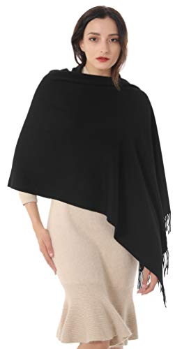 Twoyek Women's Scarf Pashmina Shawls And Wraps For Evening Dress Wedding Bridesmaid Bridal Winter Warm Large Soft Silky Scarves Black #TOP1