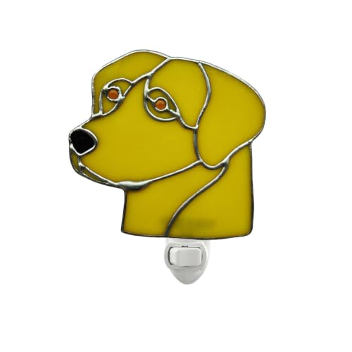 Image of CHEZBABY Stained Glass Golden Retriever Plug-in Night Light | Art glass shade, 1W LED bulb, 120V rotatable plug with switch, Pet lover charm for bedroom,hallway,living room,kitchen.