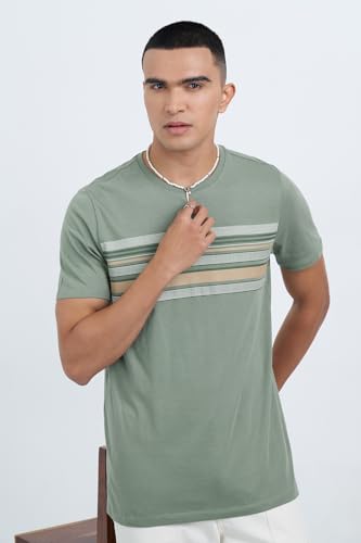 Image of 7 Alt by Pantaloons Men's 100% Cotton T-Shirt | Slim Fit | Round Neck | Half Sleeve