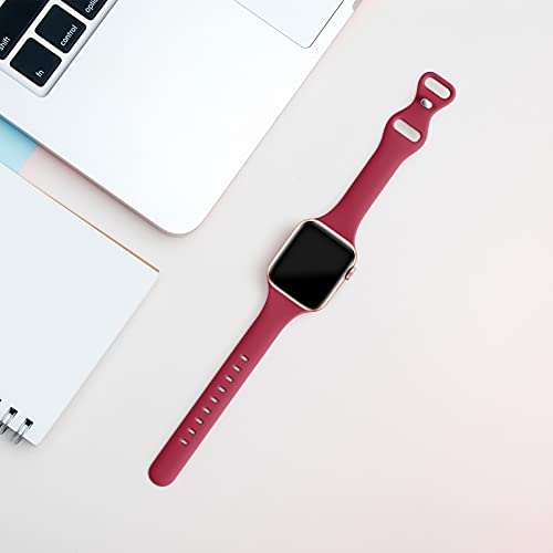 Image of Thin Slim Band Compatible with Apple Watch 38mm 40mm 41mm 42mm 44mm 45mm 46mm 49mm, Replacement Silicone Sport Strap for iWatch Series 11 /10 /9 /8 /7 /6 /5 /4 /3 /2 /1 Ultra SE Women Men, Hibiscus