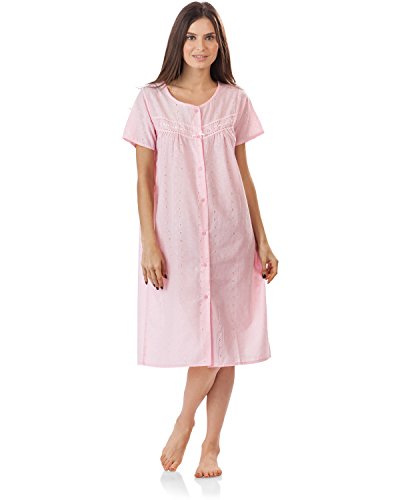 Casual Nights Women's Short Sleeve Eyelet Embroidered House Dress - Pink - Large
