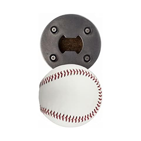 Stainless Steel Baseball Bottle Opener, Beer Bottle Opener Made from Real Leather Baseball, Magnetic Bottle Opener & Cap Catcher, Baseball Coach Gifts for Men, Baseball Gifts Cover
