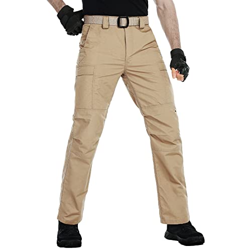 FREE SOLDIER Men's Cargo Tactical Pants Ripstop Military Combat Work Pants Lightweight Outdoor Hiking Trousers(Khaki 34W/32L)