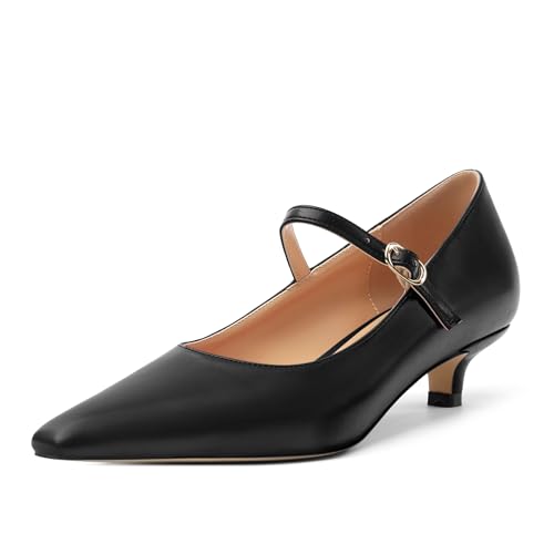 Women's Mary Jane Low Kitten Heels Pumps Pointed Toe Low Heels Slip On Adjuatable Strap Comfort Office Work Dress Shoes 1.4 Inch