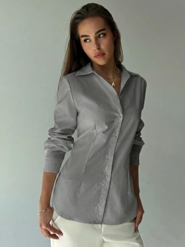 Image of OOMPH! Women Solid Cotton Shirt with Back Tie-Up Detail | Corset Style | Cinched Waist Shirt | Cotton Formal Shirt
