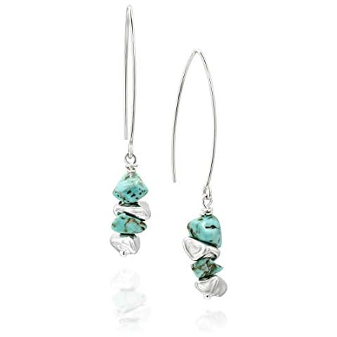 Stera Jewelry Women’s 925 Sterling Silver Long Wire Threader Howlite Earrings with Silver Beads Cover