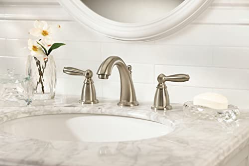 Moen Brantford Brushed Nickel Two-Handle Widespread Bathroom Sink Faucet Trim Kit, Traditional Bathroom Faucet For Three Hole Bath Sinks (Valve Required), T6620Bn #TOP1