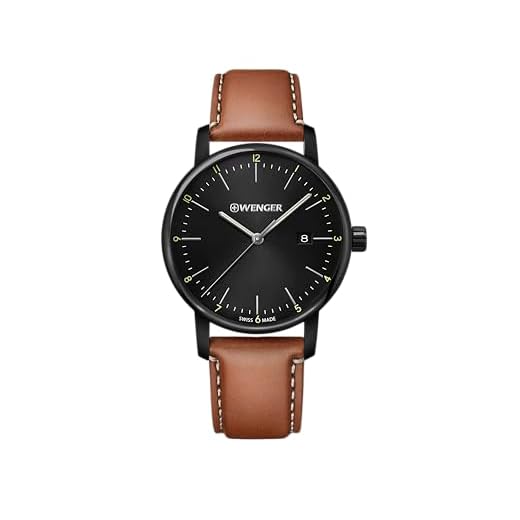 WENGER Urban Classic 01.1741.136 Urban Classic Montre pour Homme, diamètre 42 mm, fabriquée en Suisse, à Quartz analogique, étanche jusqu'à 100 m, Bracelet en Cuir Noir/Marron, Noir/Marron, Bracelet