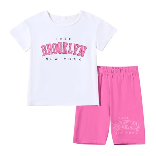 Image of Toddler Baby Girl Clothes Summer Outfits kids Short Sleeve Graphic Tops Biker Shorts Set Little Girls Clothing