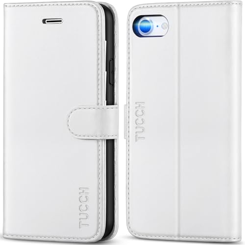 TUCCH Coque pour iPhone SE 2022 5G, Coque iPhone SE 2020, Housse Portefeuille iPhone 8, Antichoc TPU Cuir Synthétique Etui de Protection [Béquille] [Fentes...