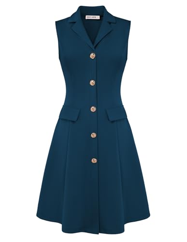 GRACE KARIN 2026 Summer Women Notch Lapel V Neck Dress A Line Dress Peacock Blue S