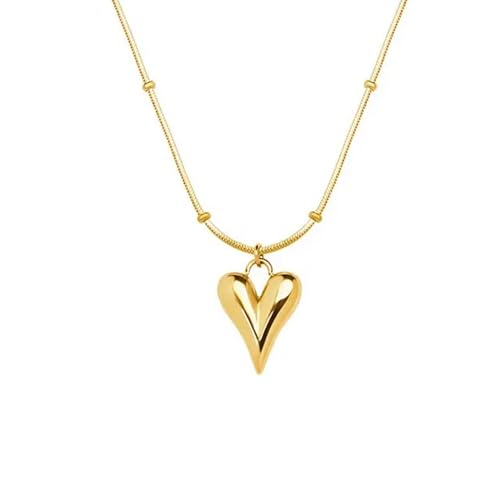 Image of Okos Gold Plated Fashion Imitation Jewellery Minimalist Proposal Heart Pendant Necklace With Chain For Girls and Women PD1000889GLD
