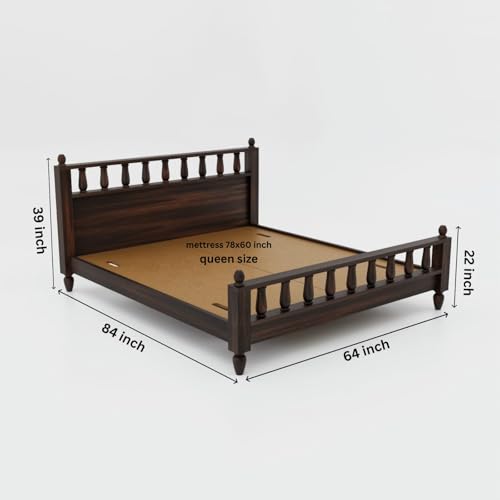 Image of Solid Sheesham Wood Poster King Size Poster Honeymoon Bed Without Storage with Designer Piller and Cane Crafting