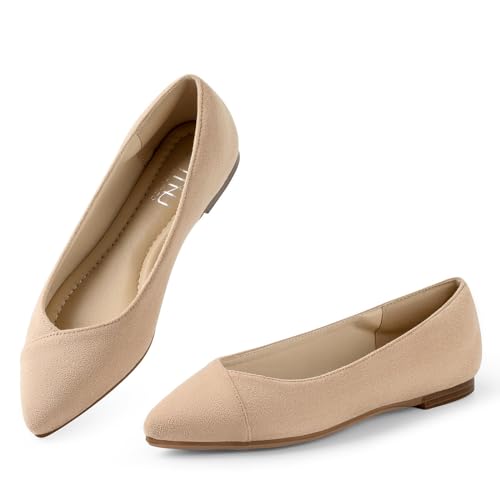 MUSSHOE Women’s Ballet Flat Shoes Comfortable Pointed Toe Slip on Black Shoes for Woman Classic Soft Shoes