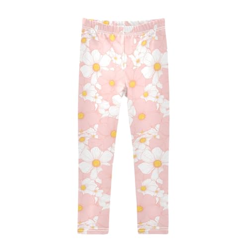 KLL Flowers Pink Background Toddler Girl Basic Leggings Soft Full Length Dance Pants Gym