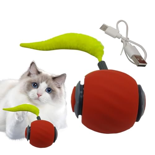猫ボールおもちゃ, 屋内猫用猫ボールおもちゃ, 猫用ボール転がる猫のおもちゃ子猫ボール、猫じゃらしUSB充電式ムービングボール, 自ら動く犬用ボール、屋内屋外用インタラクティブモーション活性化犬用おもちゃ, 猫遊び道具, 青/赤