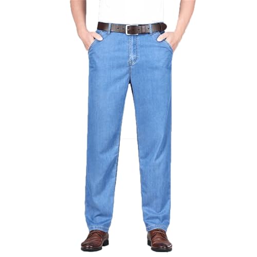 Hndudnff Men Thin Jeans Slim with Pockets Zipper Denim Pants Business Breathable Trousers