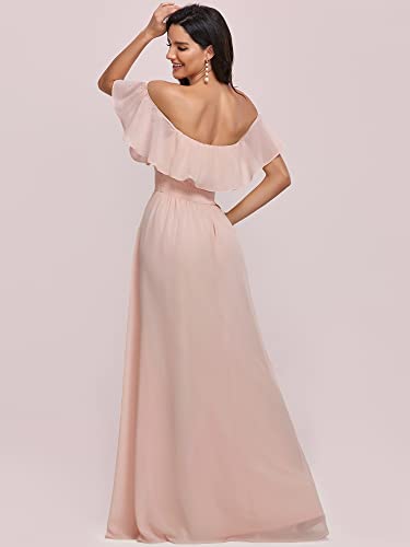 Image of Ever-Pretty Women's Summer Off The Shoulder Flowy Chiffon Formal Wedding Guest Dresses Maxi Side Split Beach Bridesmaid Dress