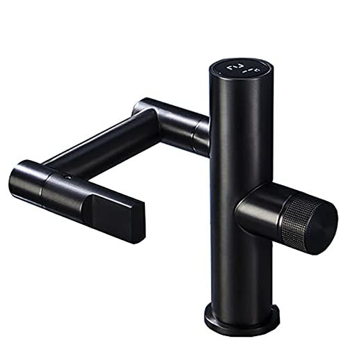 LenEurest Schwenkbarer Wasserhahn für Waschbecken, Waschtischarmatur mit großer Winkeldrehung und digitaler Temperaturanzeige Spray Dual Function,Schwarz Cover