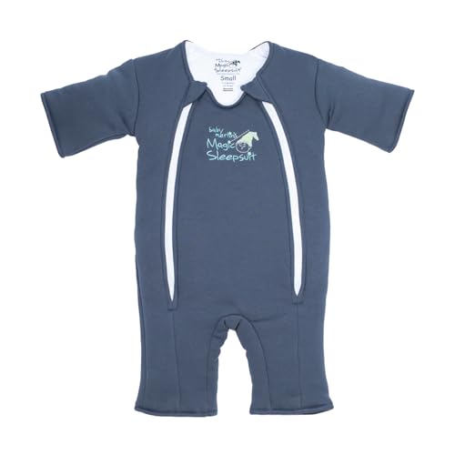 Image of Magic Sleepsuit Baby Merlin's Cotton Baby Swaddle Transition Product - Soft and Cozy Design, Double Zipper for Easy Diaper Changes, Promotes Safe Sleep, 3-6 Months - Navy Blue - Large 18-21lbs