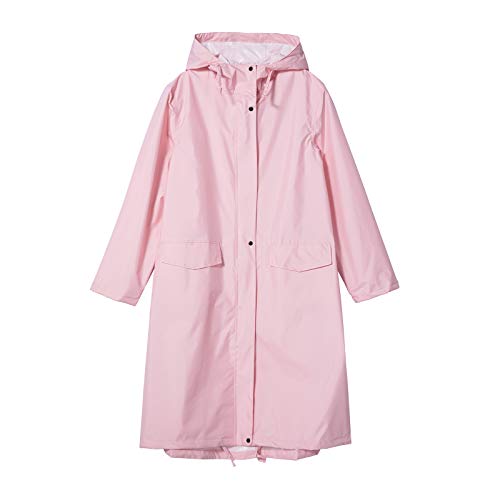 Freesmily Damen Stilvoller langer Regenmantel mit wasserdichter Regenjacke mit Kapuze (Rosa, L)