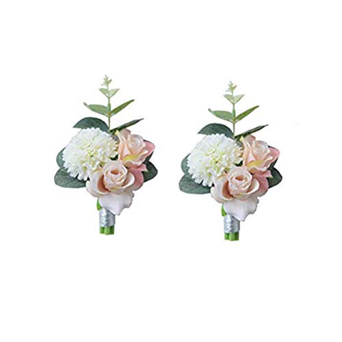 BUUEERR Pack of 2 Boutonniere for Men Wedding, Brooch Bouquet Corsage Classic Artificial