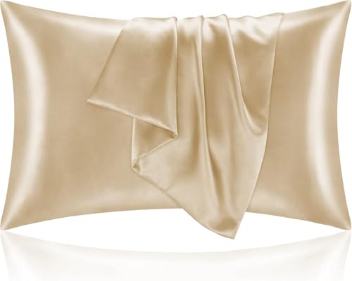 Image of RAGGLE Satin Silk Pillowcase for Hair and Skin Standard Size 18 inchX 28 inch with Soft Breathable Smooth Cooling Pillow Covers for Sleeping or Pillow Protector (4, Gold)