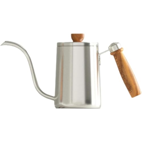 ??Vlwm 細口ドリップポット 木製持ち手 2-3人用 コーヒー器具セット ステンレス製 キャンプ/アウトドア向け? (ステンレス鋼,600ml)