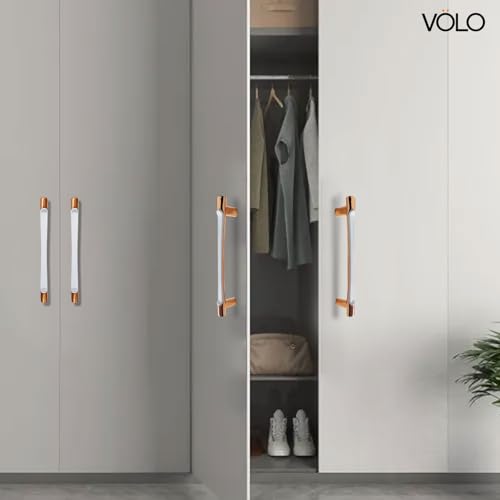 Image of VOLO Wardrobe Cabinet Handle - Sleek Pull Handle for Drawers, Wardrobes, Sliding Doors, and Cabinets in Kitchen, Bedroom, and Office (R-241) (2, Rose Gold, 160MM (8 Inch))