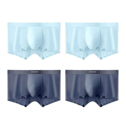 VEEAMON Mens Ice Silk Underwear 4-Pack Boxer Briefs Ice Sikn Comfortable Soft Underpants Underwear With Gift Box