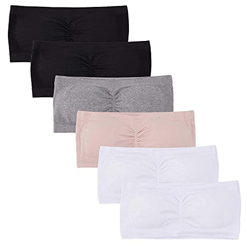 René Rofé Lingerie 6 Pack Women's Bandeau Bra Removable Pads Seamless Strapless Bralette Tube Top Bra (6 Pack Basic, Medium/Large) #TOP1