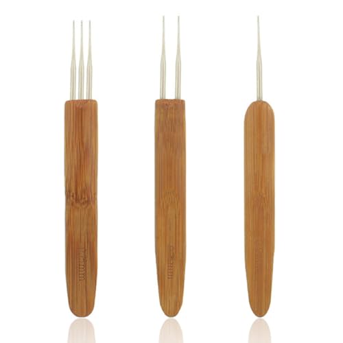 Visxcnu 3 Pièces Aiguilles Crochet Cheveux - Crochet Locks pour Dreadlocks, Verrouillage Cheveux, DIY Braid Craft, Manche en Bambou, Léger et Durable,Styles...